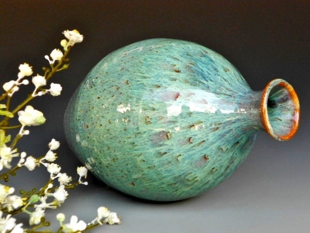 Flower Vase Pottery Ocean Green B