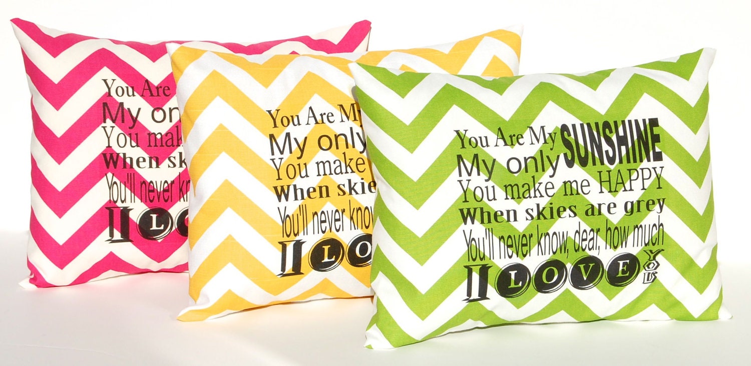 MEMORIAL DAY SALE Chevron Pillow Cover Decorative Throw Pillow Cover 12 x 16 You Are My Sunshine Letters Initials Kids Room Nursery Decor