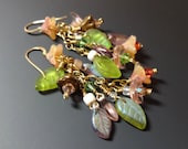 Jewelry Earrings MultiColor Glass Flower Leaf Dangle Gold Filled