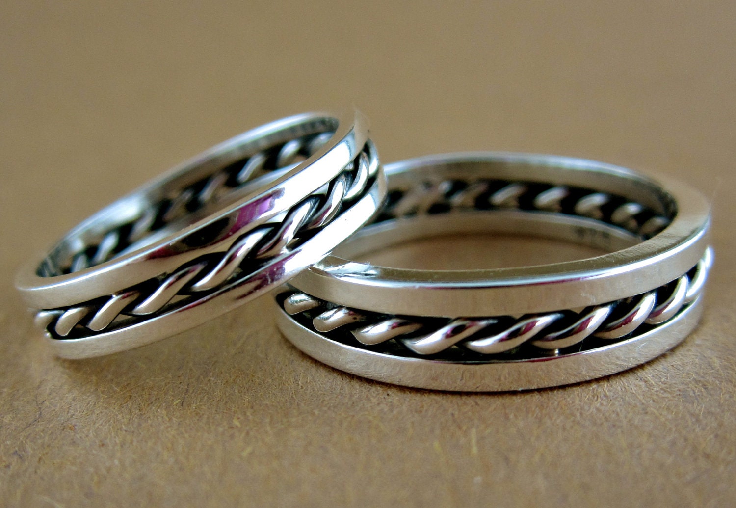 Sterling silver wedding band set