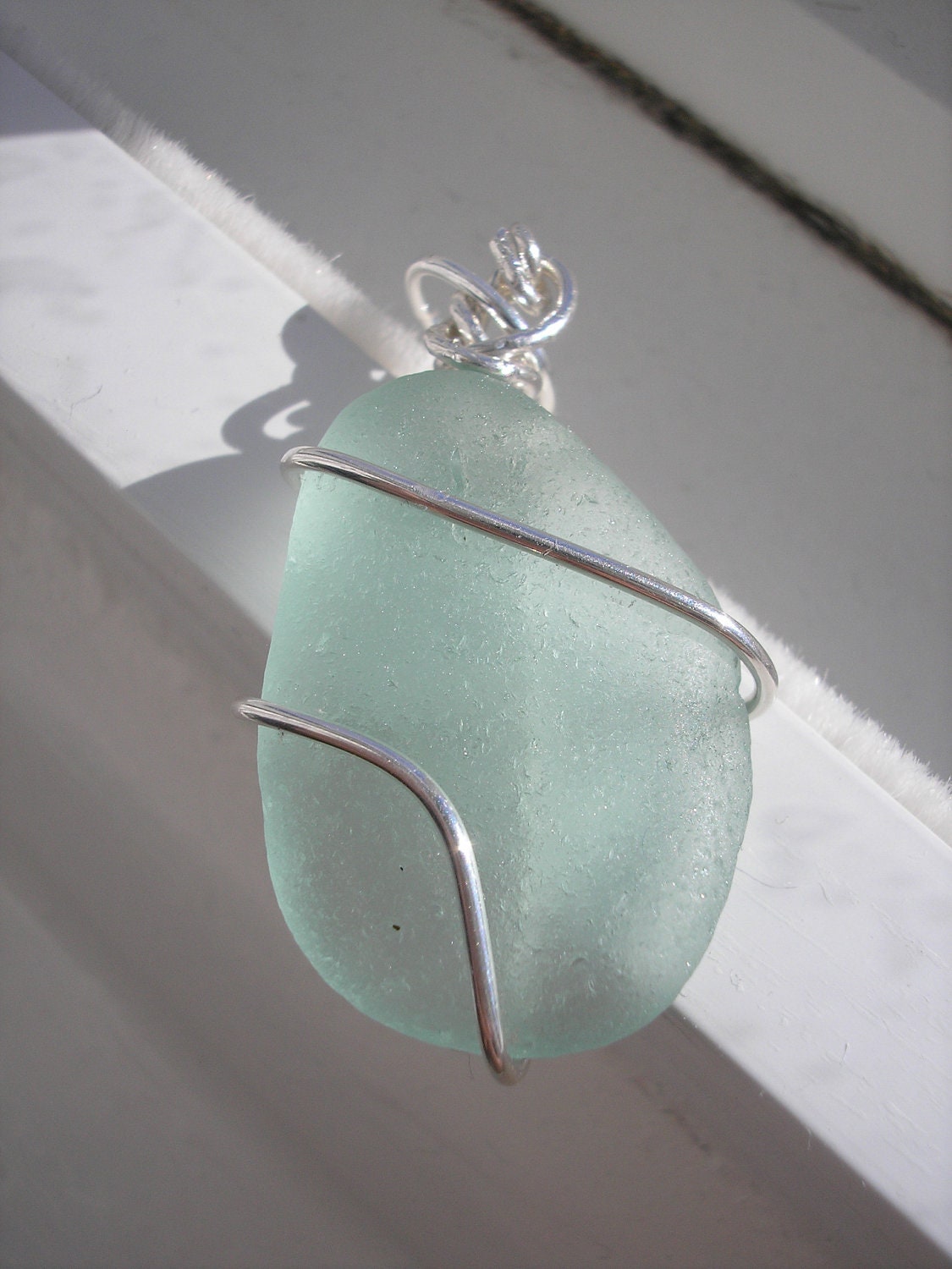 Sea Glass Pendant. Wire Wrapped  Sea Glass Pendant