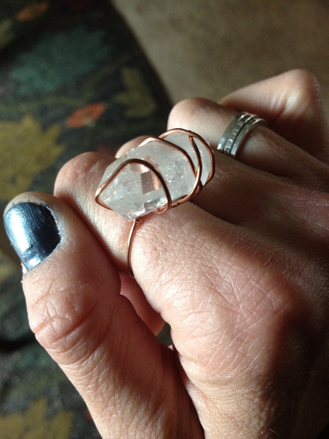 Handmade Reiki Infused Copper Quartz Wire Wrap Ring