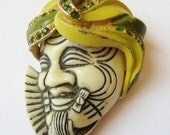 Vintage 50s 60s Signed SELRO Designer Figural Indian Man's Head Turban Rhinestone Brooch Pin