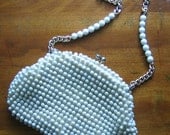 Ivory White Beaded Bag with Beaded Chain Handle 1950s / 50s  Japan