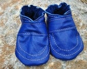 Recycled Blue Leather Baby Booties newborn