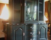 Distressed Black French Country Hutch