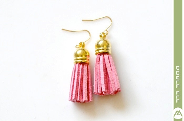 Suede Leather Tassel Earrings - Light Pink