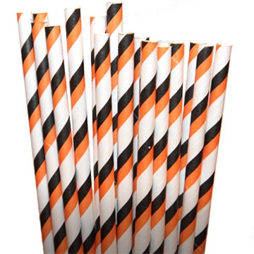 Stripe Black/Orange Party Paper Straws - Cake Pop Sticks - Pixie Sticks - Qty 25 Il_570xn