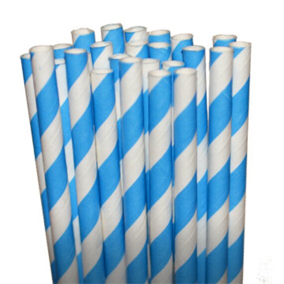 Stripe Malibu Blue Party Paper Straws - Cake Pop Sticks - Pixie Sticks - Qty 25 Il_570xn
