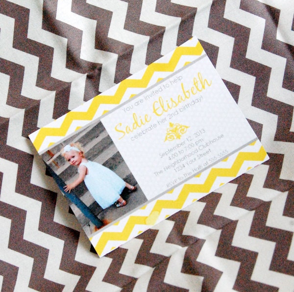 Yellow Chevron Custom Printable Photo Invite for Birthday Party or Baby Shower DIY Invitation by BeeAndDaisy Il_570xn