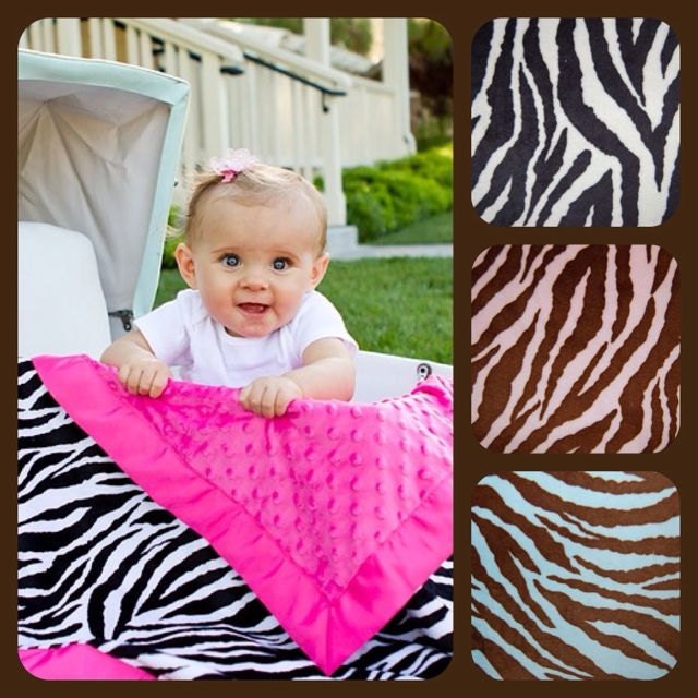 Double Minky Zebra Print with Satin Trim Baby Stroller Blanket -- CUSTOM MADE