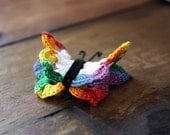 Hand Crocheted Butterfly Pin Brooch in Primary Colors
