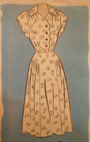 Rhonda -1950s Vintage Style Plus Size Scallop Front Day Dress - Size 40 Bust and Up -Custom Made