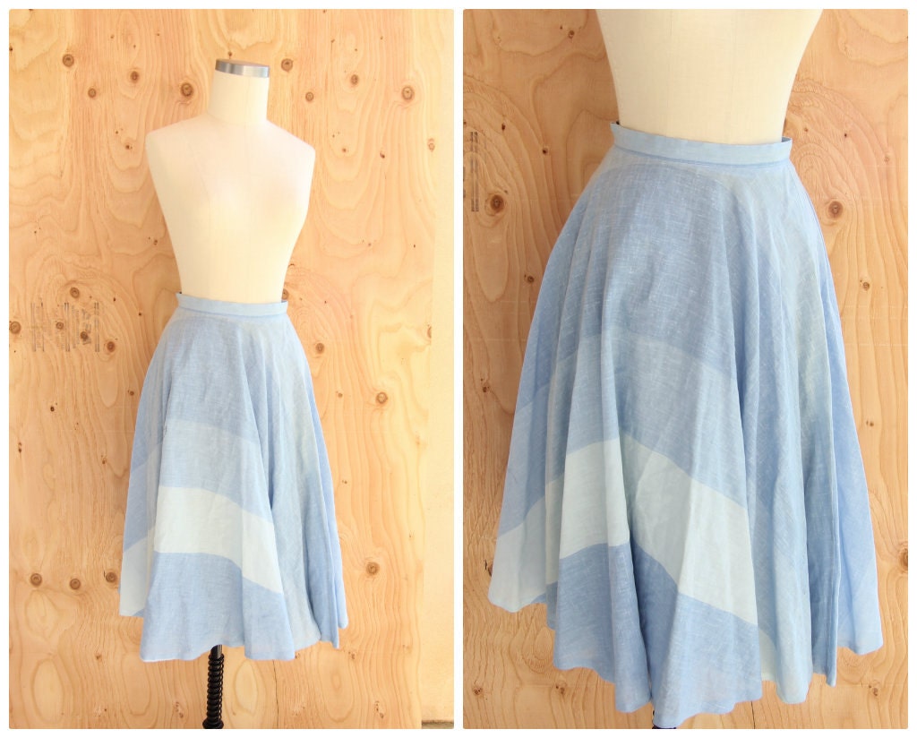 1950s Blue Colorblock Skirt / Small
