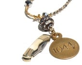 Long Charm Necklace With Tiny Pen Knife and Vintage Room Tag