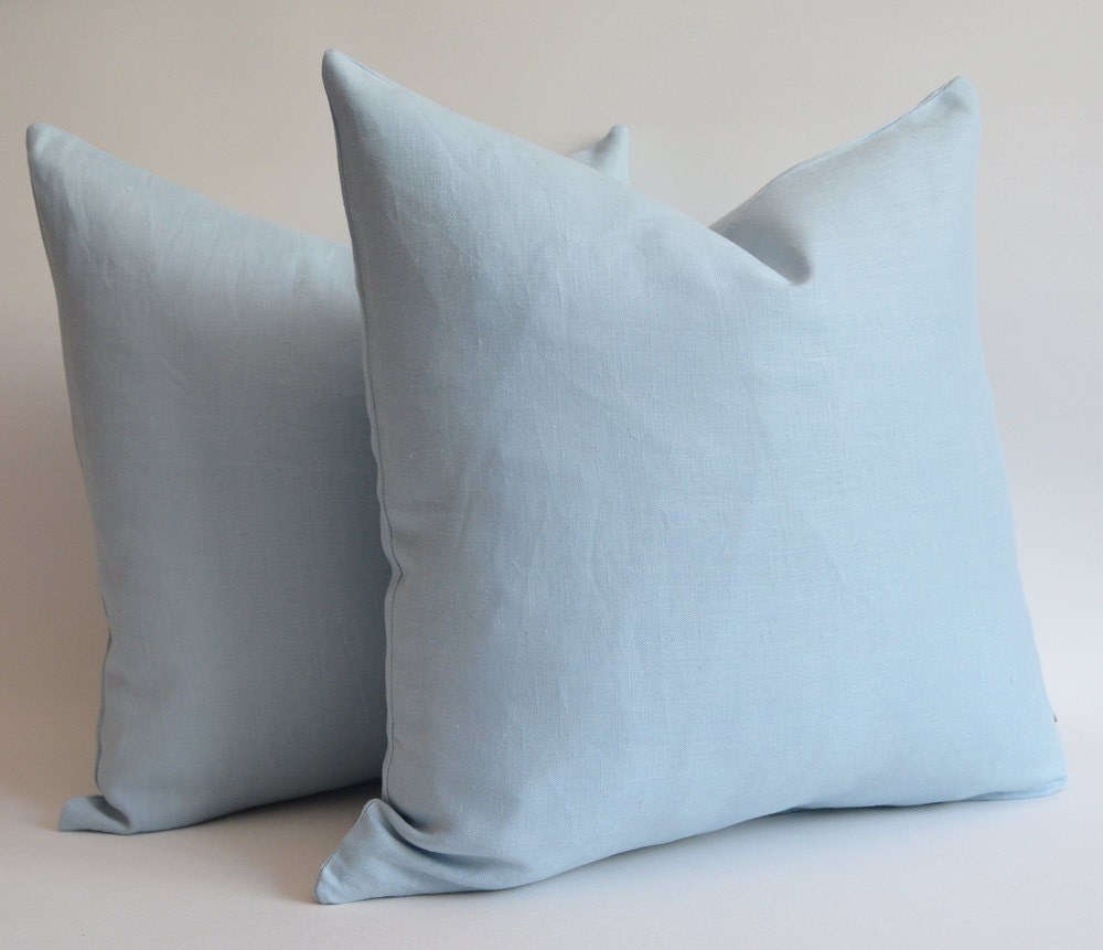 Sukan / 1 Piece Baby Blue Linen Pillow Cover - Euro Shams - Custom Pillow Cover - Throw Pillow Cover - 16x16 inch