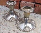 ornate and scrolly Gorham silverplate candlesticks -- one very pretty pair