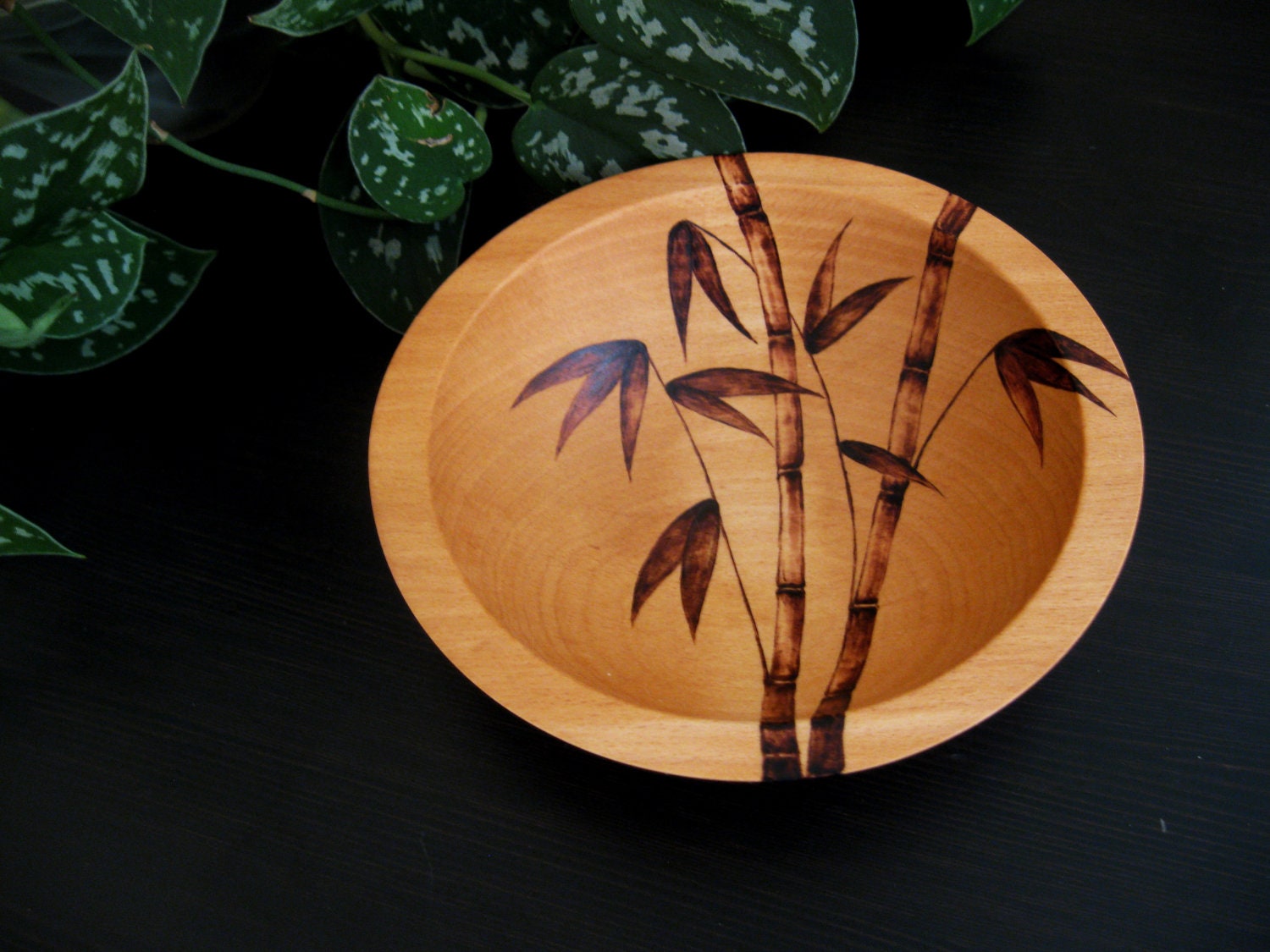 Wooden Bowl - Bamboo, Pyrography Design, Modern, Woodburned, Beech Wood, Made to Order