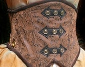 Victorian Edwardian Steampunk Waist Cincher Corset Waistcoat Leather look
