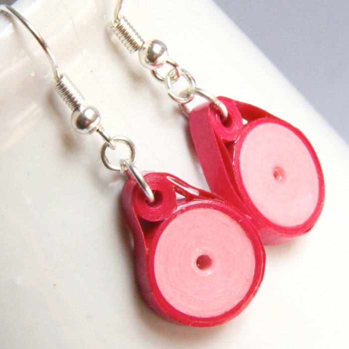 Eco Friendly Earrings Pink Circle Handmade by Paper Quilling Artisan Jewelry
