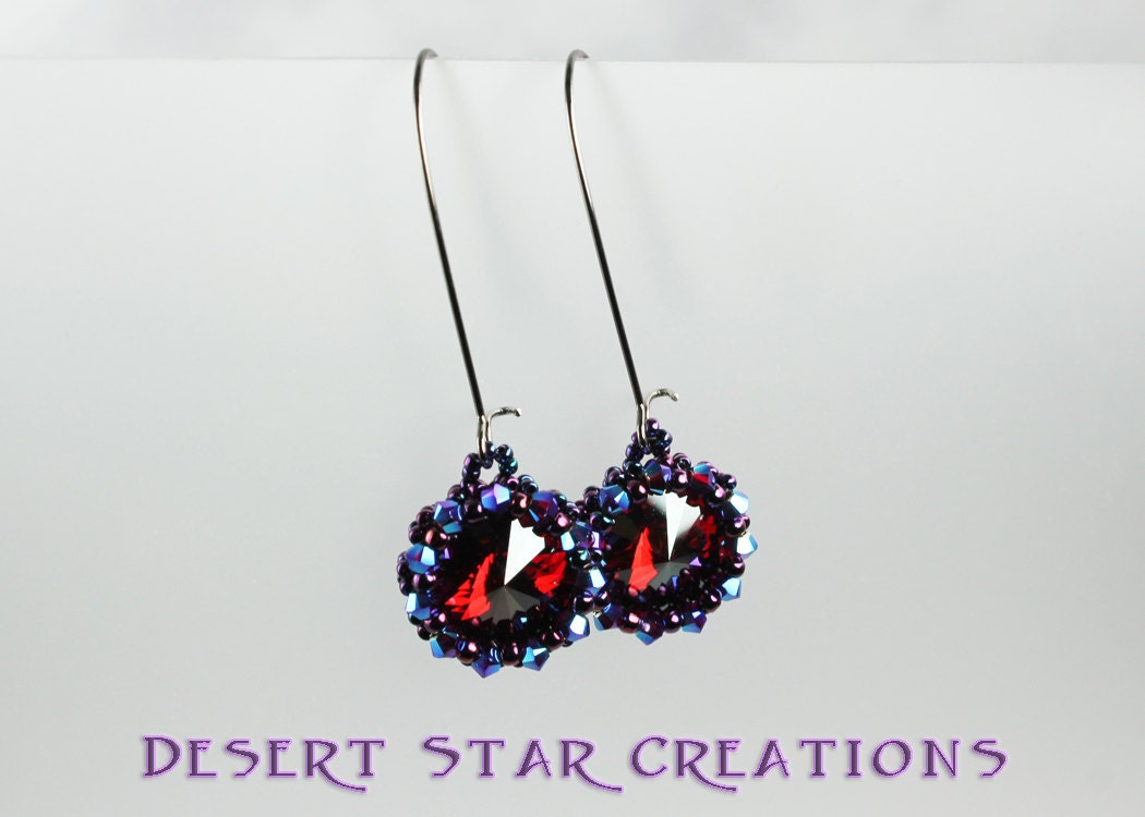 Red Magma Crystal Stitched Drop Earrings