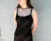 Vintage Stretch Knit Party Prom Dress - Vintage 80s/90s Strappy Black Velvet/Metallic Glitter Maxi Gown w Corset Bodice - Small/S