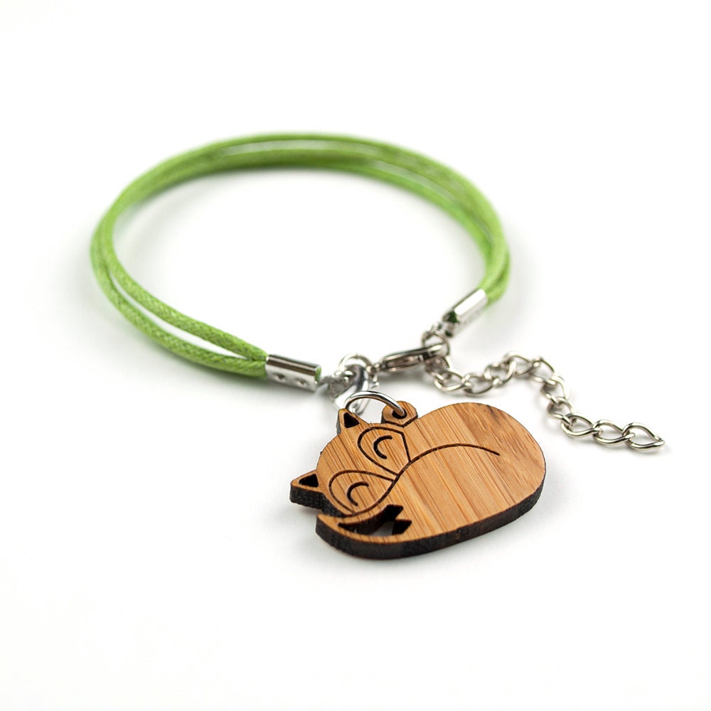 Fox Bracelet: Bamboo Wood Fox Charm Cord Bracelet