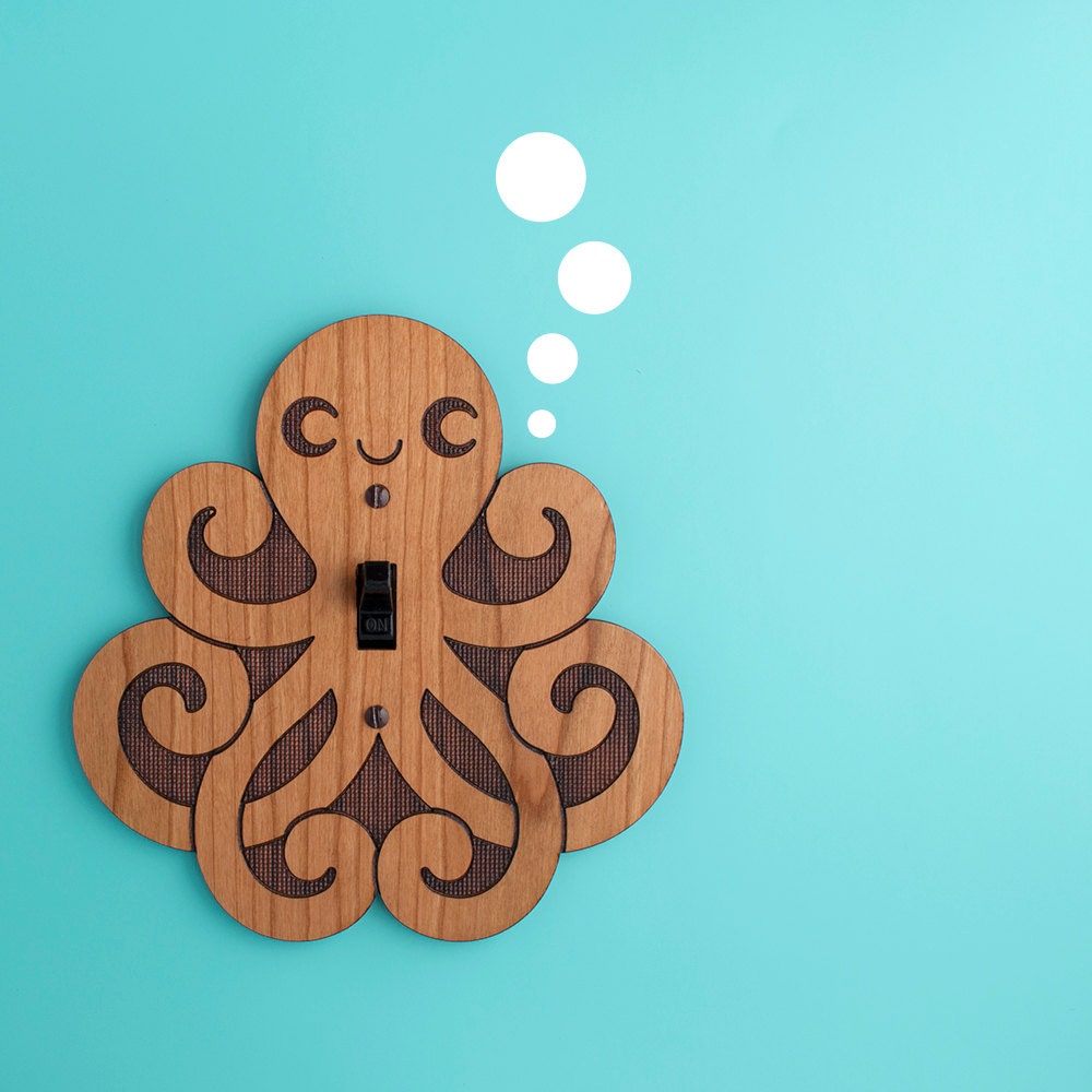 Wood Octopus Switchplate Kids Nursery Wall Light Switch Plate Cover