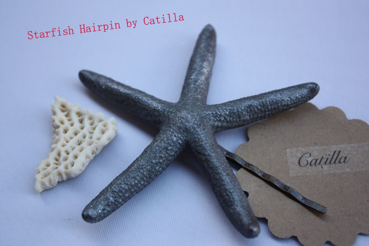 Navy Starfish Hairpin, Handmade