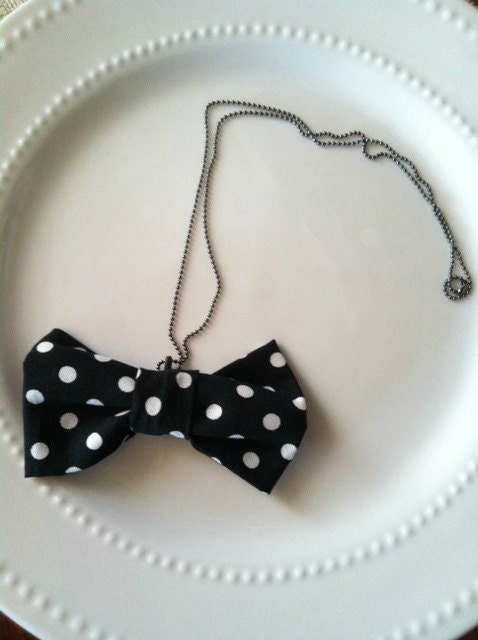 Bowtiful Necklace (black w/ white polka dots)
