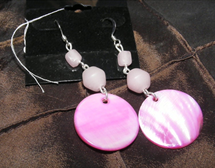 Pink Shell Disc and Glass Beaded Earrings