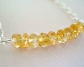 Citrine Necklace Sterling Silver Jewelry Genuine Gemstone, Honey Yellow Bar Beaded Necklace