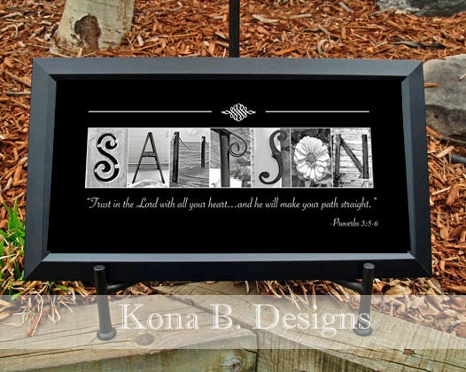 Personalized Alphabet Letter Photography  - Black and White Photo Letters 10x20 Print (unframed)