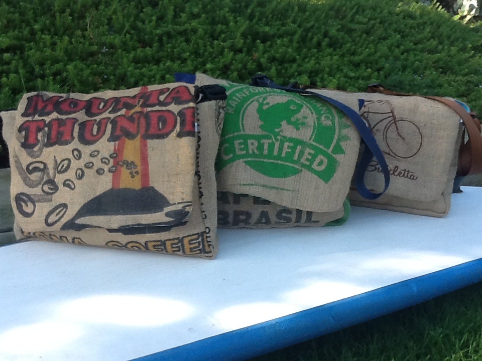 3 Semi-Custom Groomsmen Gifts - Eco-Friendly and Handmade Messenger Bags from a Recycled Coffee Sack