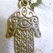 Hamsa Reversible Pewter Amulet Necklace/ Silver lead free/ Gothic Metal chain