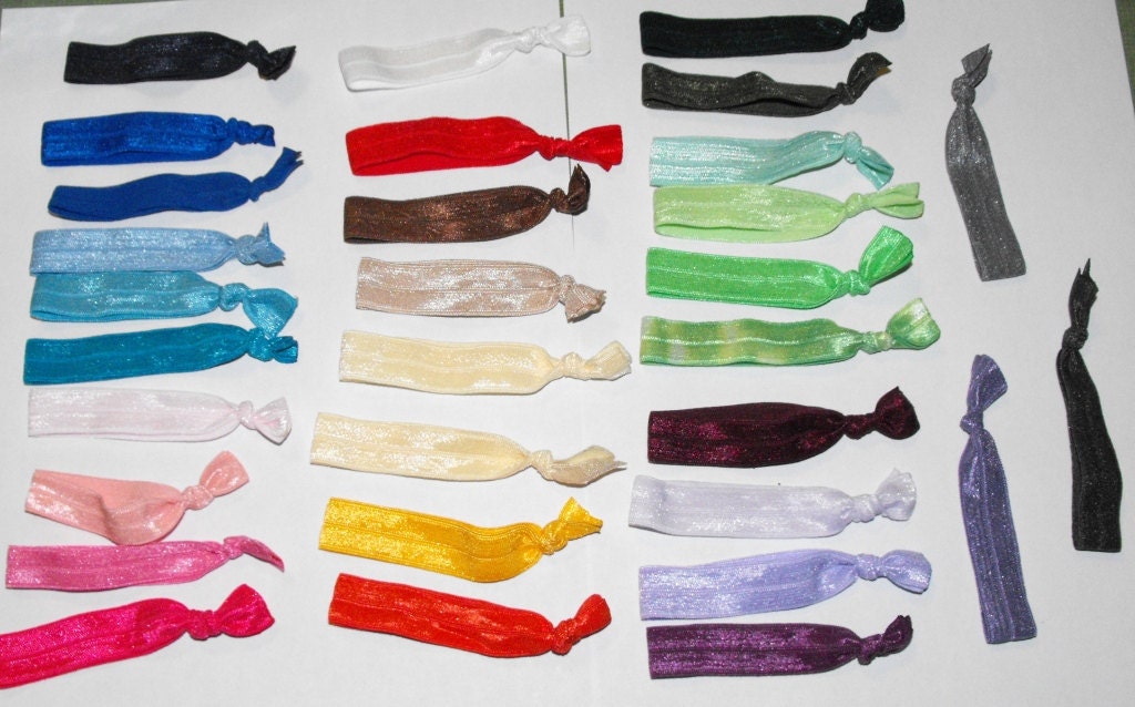 Grab Bag of 40 Solid Colored No Crease, No Pull Elastic Hair Ties