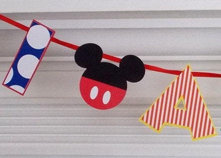 Mickey Mouse Club House "I am 1" Letter Banner . ... Red Yellow Blue Purple Lime Green ... READY TO SHIP ... adjustable Il_170x135