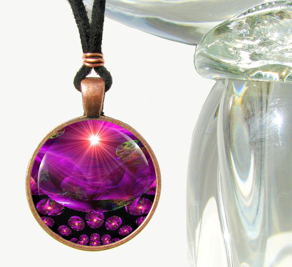 Abstract Energy Art Red Necklace Reiki Pendant Chakra Jewelry Fuchsia