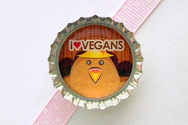 I Love Vegans Turkey Bottle Cap Magnet - vegan gift, for vegan, thanksgiving, decoration, fridge magnet, animal magnet, vegan kitchen decor