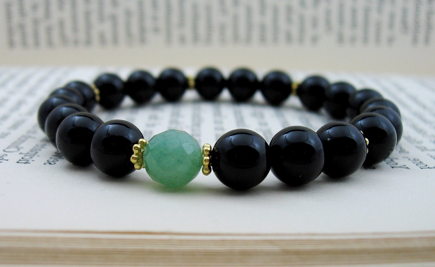 Chakra Energy Bracelet - Fourth Chakra - Green Aventurine, Black Onyx & Gold Spacers - by We Are 1
