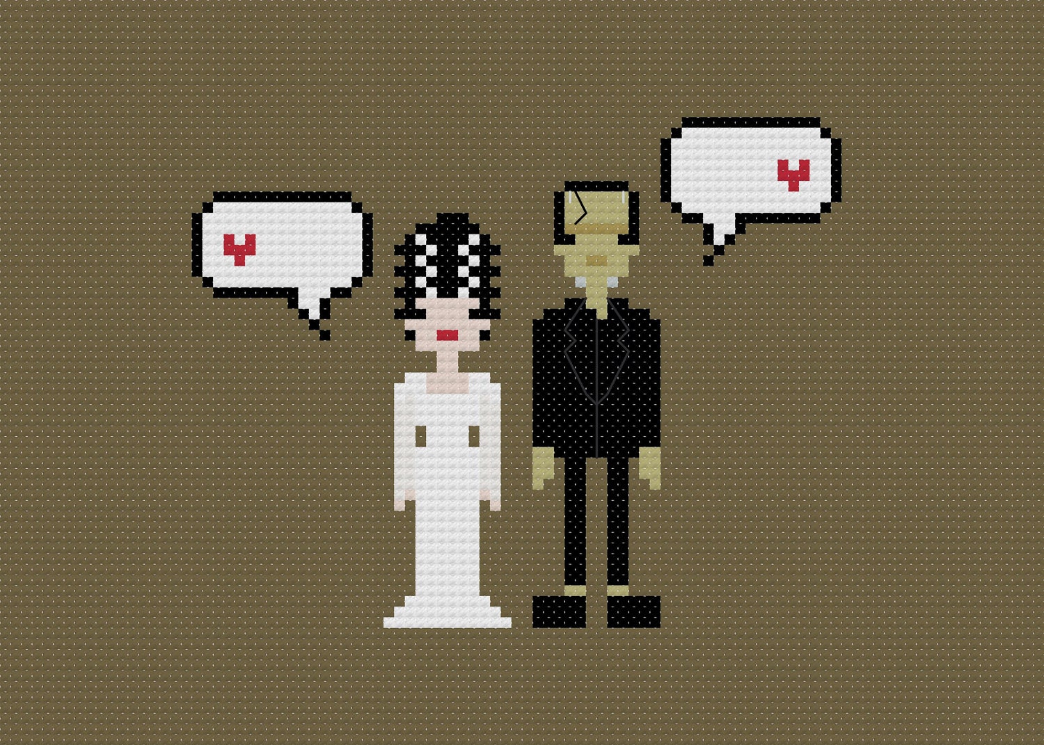 Pixel People in Love - Frankenstein's Monster & The Bride - PDF Cross-stitch Pattern - INSTANT DOWNLOAD
