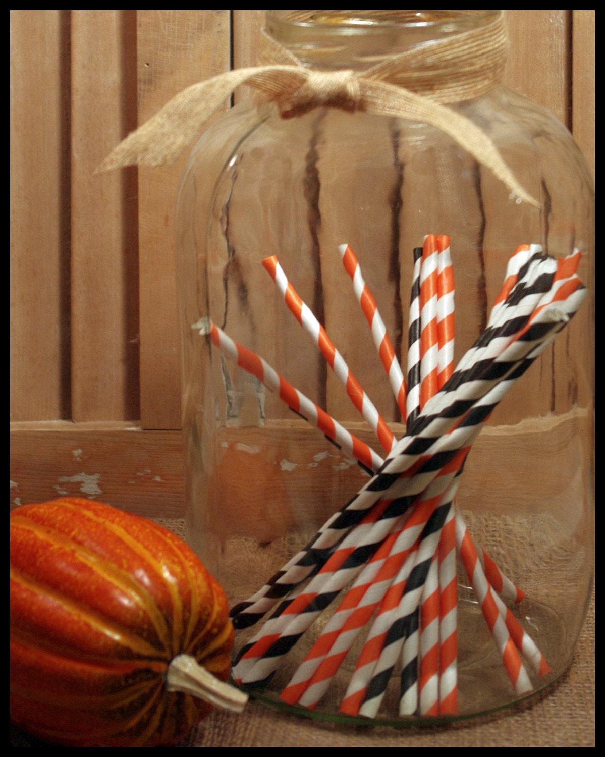 Paper Straws - striped black & orange - Halloween