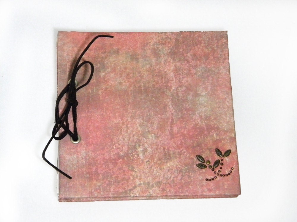 Red Journal - Suede Cord Bound  With Leaf Steampunk Design