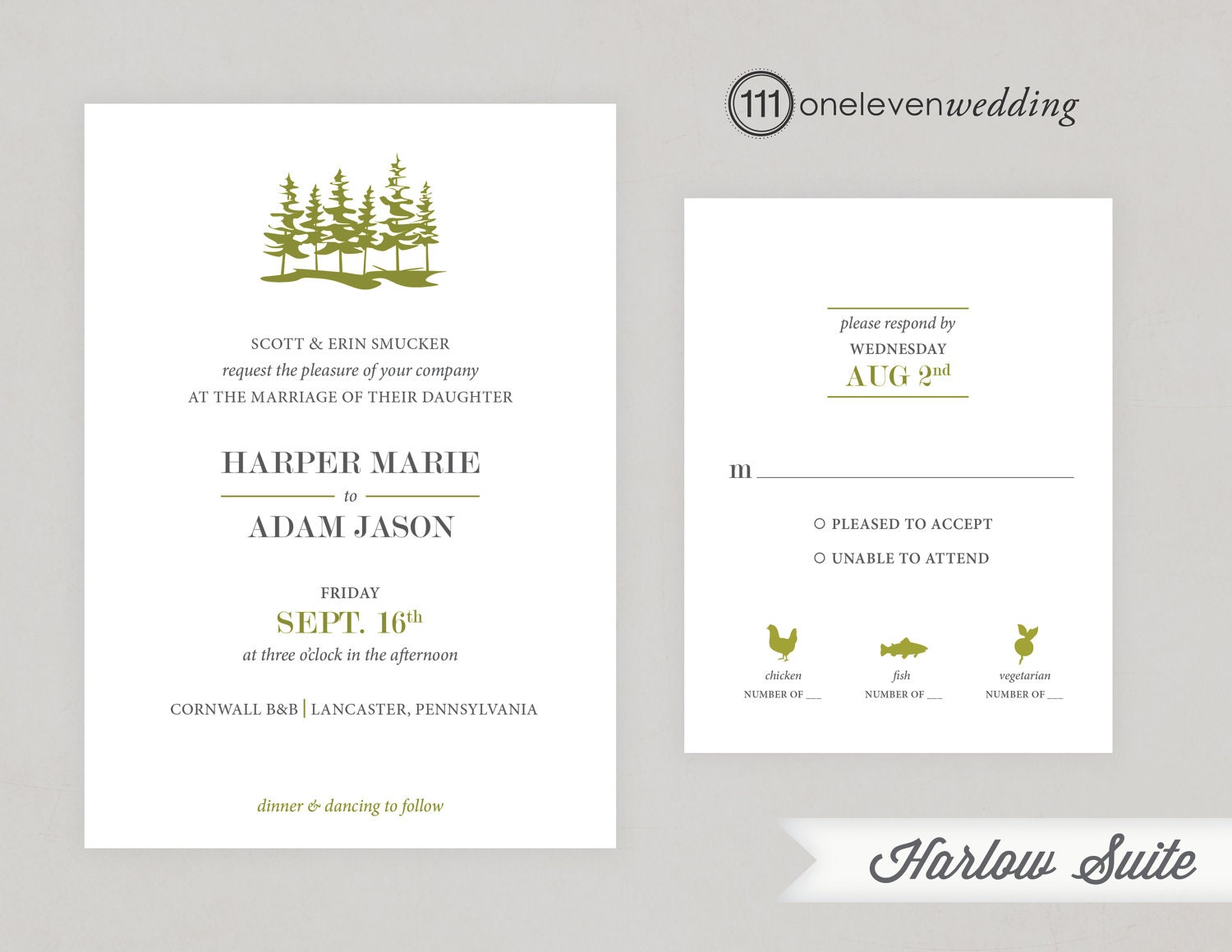 Harlow Modern Tree Printable Digital Wedding Invitation