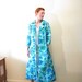 Vintage 60s Quilted Robe. Exotic Asian Print. Aqua Turquoise. Size M.