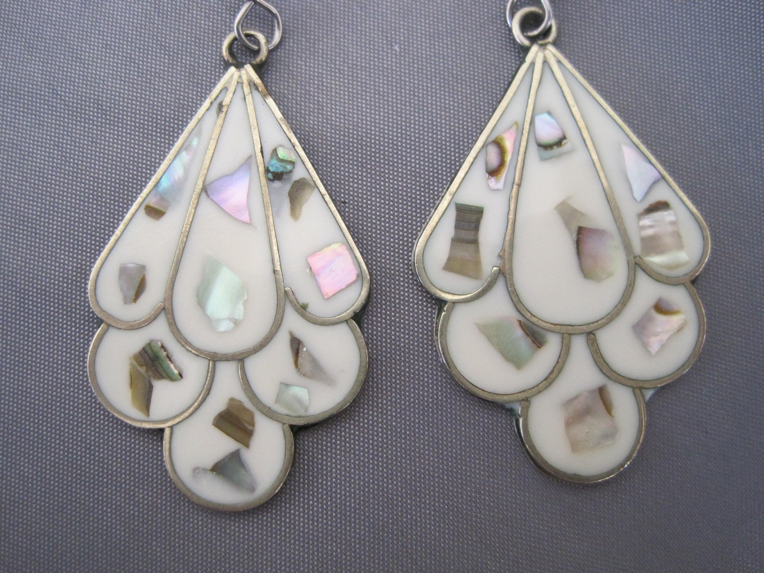 Vintage Alpaca Silver Enamel Abalone Shell Earrings