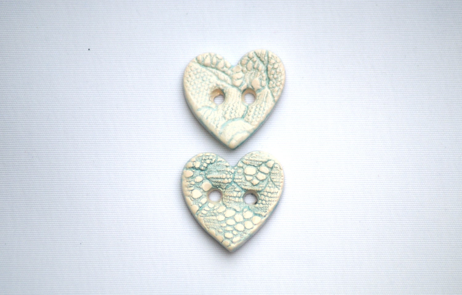 Blue Heart Buttons The Ice Queen's frozen heart handmade ceramic Lace buttons one pair
