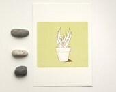 Daily Drawing No. 1 Aloe Houseplant 5x7 illustrated art print, wall decor, Chartreuse, Bright green, still life drawing