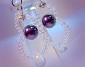 Earrings - Dangle - Glass Pearls and Beads - Purple Clear Crystal