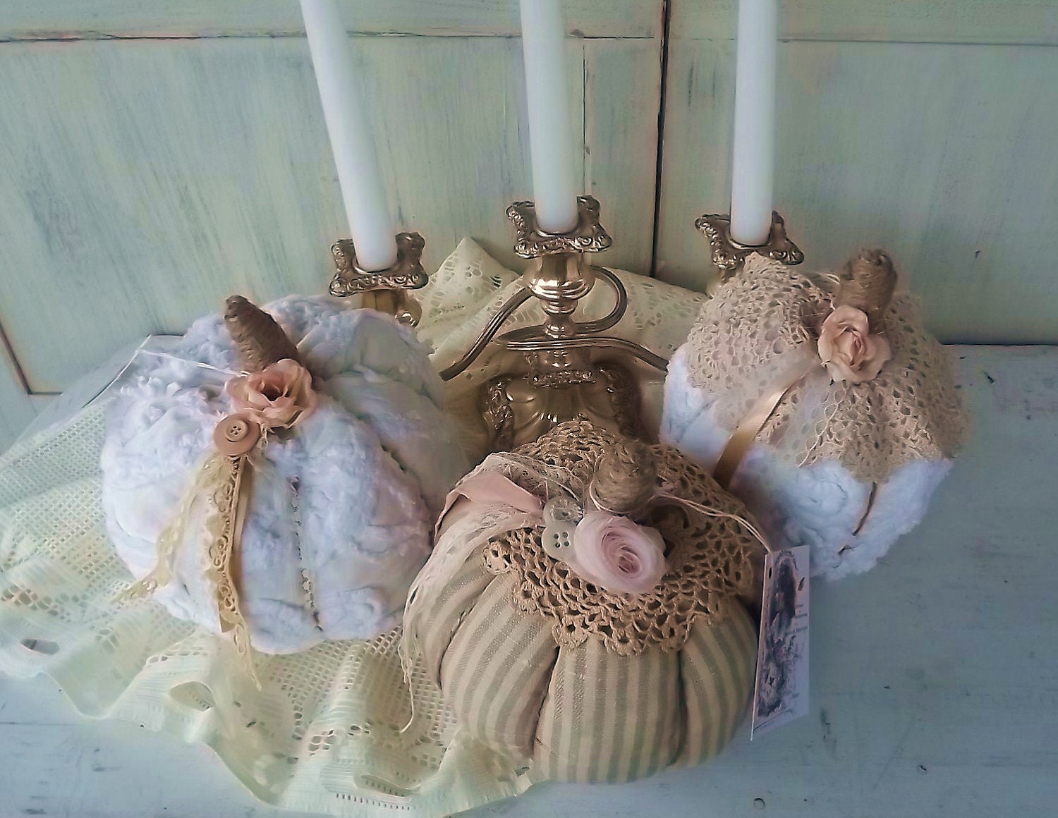 Romantic shabby chic Handmade OOAK Chenille Fall Pumpkin